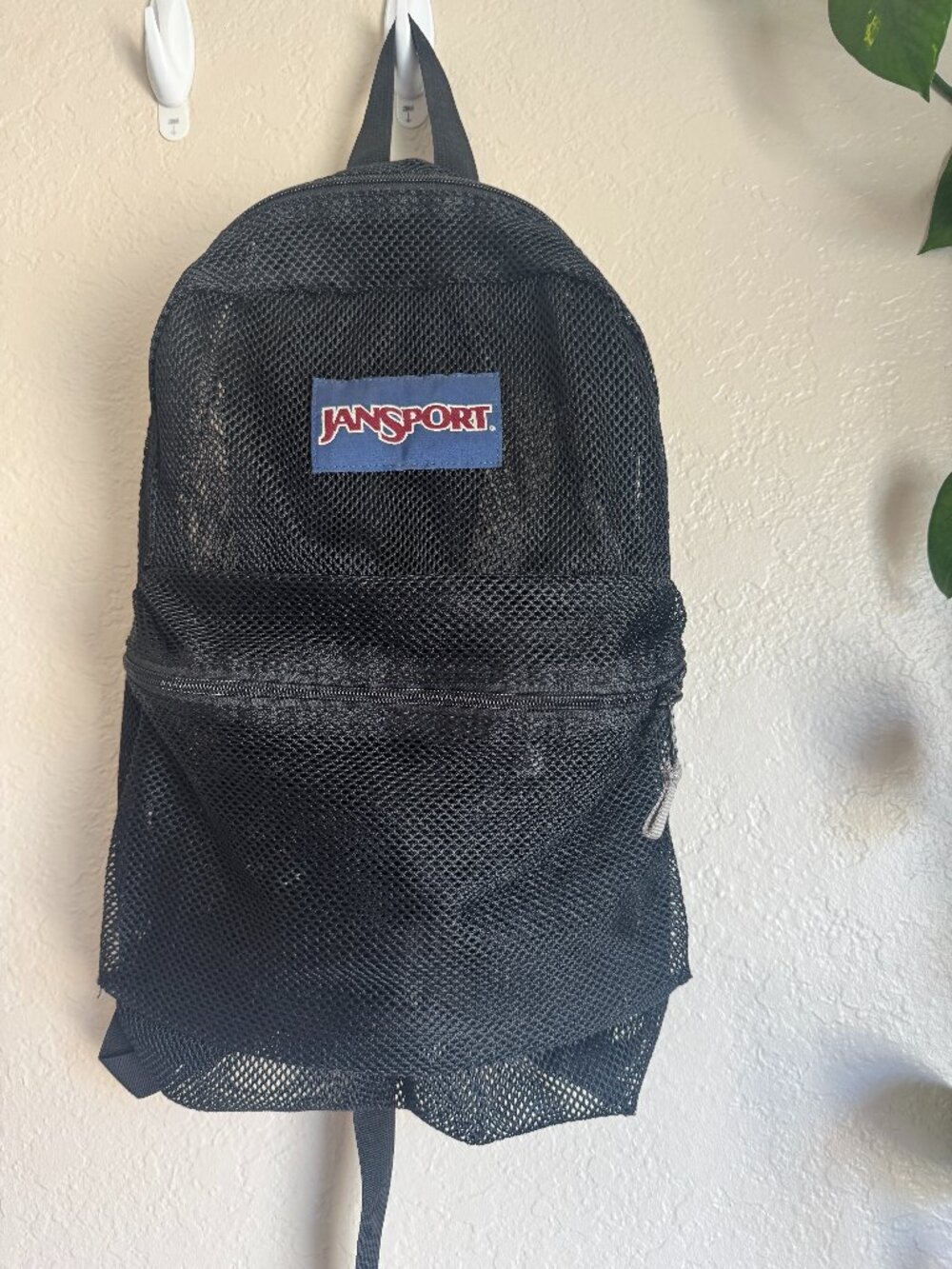 JanSport Black Mesh Backpack See Through Lightweight Vintage Style - FLAWED